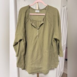 MELLODAY Textured Olive Blouse